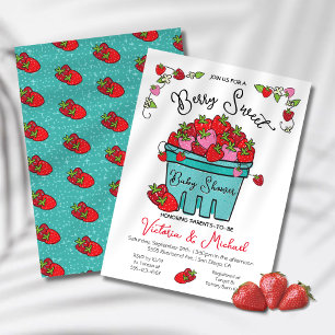 Invitation Berry Sweet Strawberry Baby shower tiré à la main