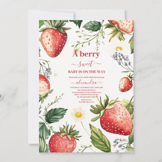 Invitation Berry Sweet Strawberry Girl Baby shower (Devant)