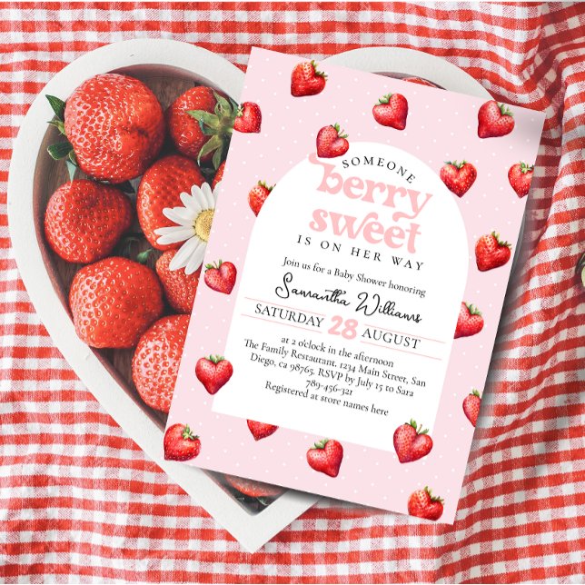 Invitation Berry Sweet Strawberry Heart Girt Baby shower (Créateur téléchargé)