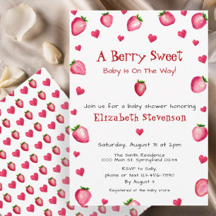 Invitation Berry Sweet Strawberry Hearts Unisex Baby shower