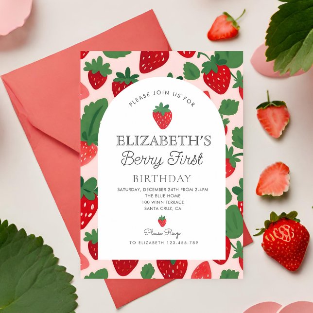 Invitation Berry Sweet Strawberry Pink Berry Premier annivers (Créateur téléchargé)