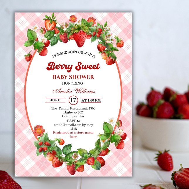 Invitation Berry Sweet Strawberry rose Girl Baby shower (Créateur téléchargé)