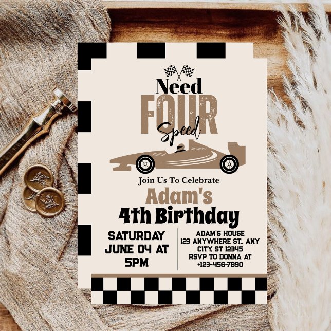 Invitation Besoin de quatre Speed Race Car Boy 4th Birthday P (Créateur téléchargé)