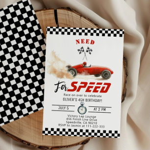Invitation Besoin de quatre vitesses Red Race Car 4e annivers