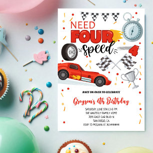 Invitation Besoin de voiture de course rouge à quatre vitesse