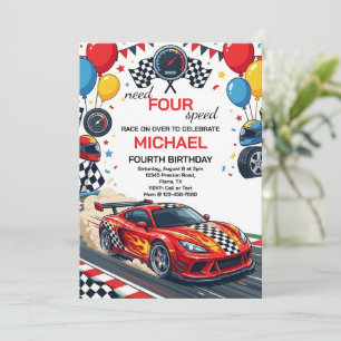 Invitation Besoin de voiture de course rouge à quatre vitesse