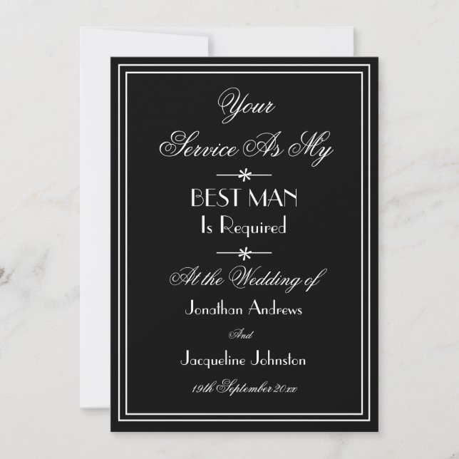 Invitation Best Man Elegant Chic Script Mariage Proposition (Devant)