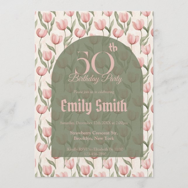 Invitation Best Tulip Floral Her Birthday (Devant)