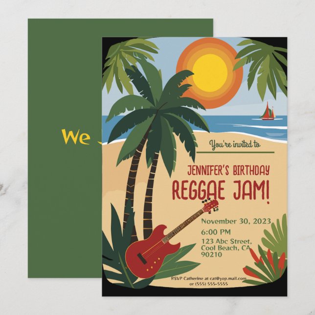 Invitation Bestie's Birthday Reggae Jam personnalisé (Devant / Derrière)