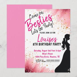 Invitation Besties Doll rose Parties scintillant fête Anniver