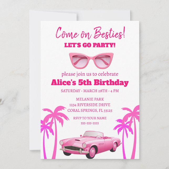Invitation Besties Malibu anniversaire de la plage de poupées (Devant)