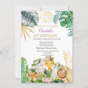 Invitation Bête Sauvage Animaux Fleurs de la Jungle Tropical
