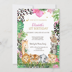 Invitation Bête Sauvage Animaux Jungle Feuilles Tropicales 1è