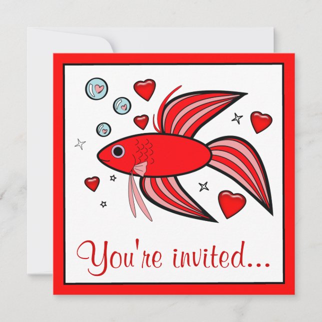 Invitation Betta Fish with Hearts (Devant)