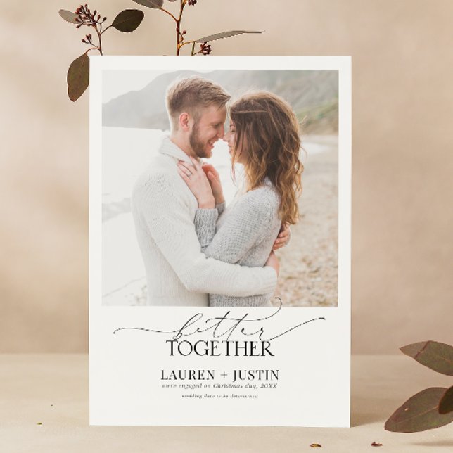 Invitation Better Together Black & White 4 Photo Fiançailles (We said yes! Join us to celebrate!)