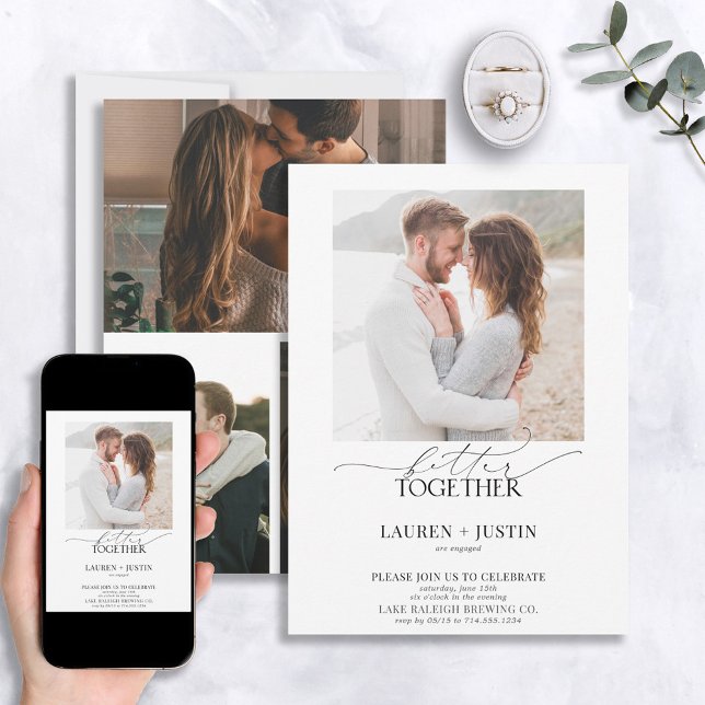 Invitation Better Together Modern 4 Photo Engagement Party (Créateur téléchargé)