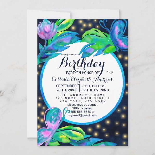 Invitation Beurre de marine Floral Feuille Aquarelle (Devant)