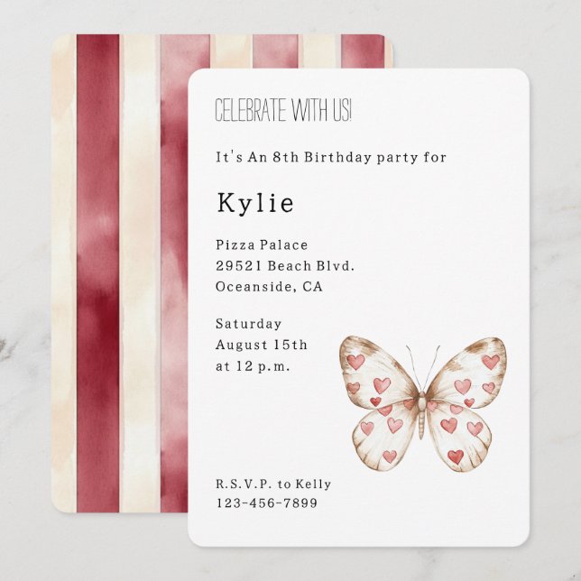 Invitation Beurre des Coeurs mignons Anniversaire (Devant / Derrière)