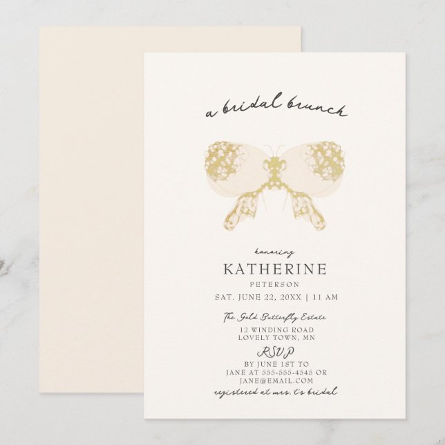 Invitation Beurre d'or Blush rose Fête des mariées moderne (Devant / Derrière)