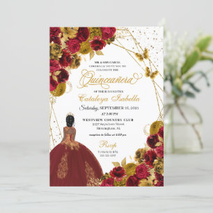 Invitation Beurre d'or rouge princesse Quinceanera