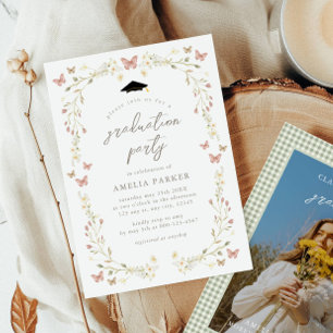 Invitation Beurre fleur sauvage Rose & Sage Photo Graduation