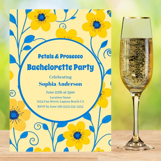 Invitation Beurre Florales Jaunes et Bleues-Bachelorette (Butter Yellow and Blue Florals-Bachelorette Party Invitation )