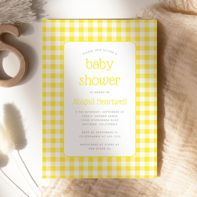 Invitation Beurre Jaune En vichy Baby shower chèque (Créateur téléchargé)