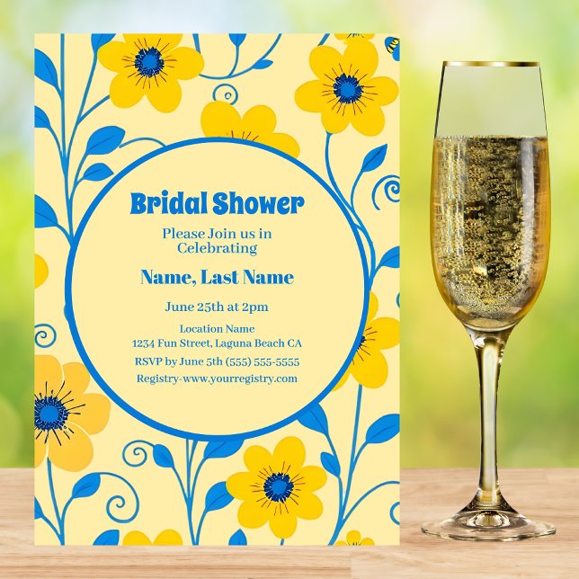 Invitation Beurre jaune et bleu Fête des mariées florale (Butter Yellow and Blue Floral-Bridal Shower Invitation )