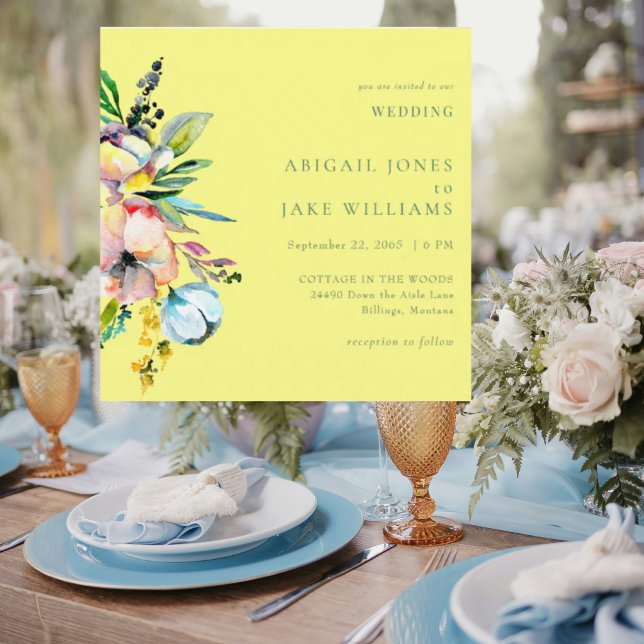 Invitation Beurre Jaune été Carré Floral Mariage II (Créateur téléchargé)