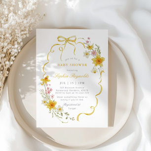 Invitation Beurre Jaune Fleur sauvage Baby shower arc Coquett