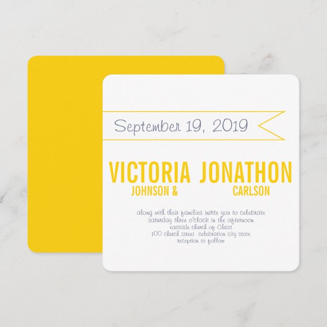 Invitation Beurre Jaune Mariage de typographie moderne (Devant / Derrière)
