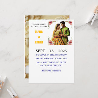 Invitation Beurre jaune & vert Élégant floral