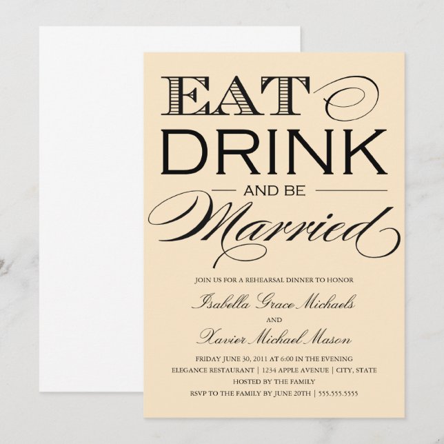Invitation Beurre Manger, Boire| Dîner de répétition (Devant / Derrière)