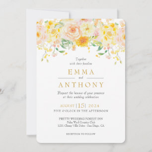 Invitation Beurre romantique Mariage d'aquarelle florale jaun