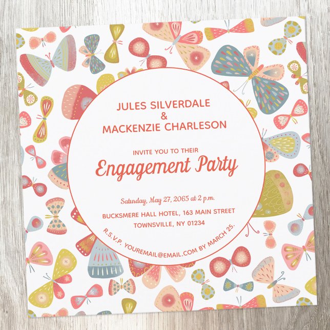 Invitation Beurre rose Green Engagement Party (Butterfly engagement party invitation)