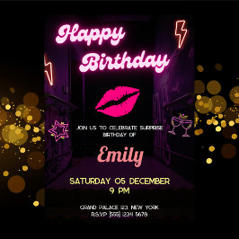 Invitation Bff Anniversaire Neon Lèvres Légères Femmes Filles