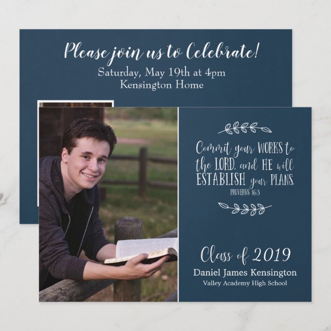 Invitation Bible chrétienne Verse Typographie Graduation Phot (Devant / Derrière)