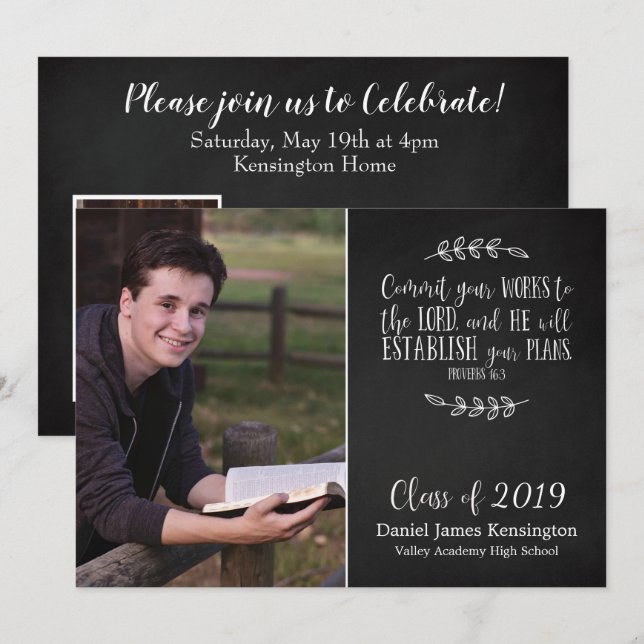 Invitation Bible chrétienne Verse Typographie Graduation Phot (Devant / Derrière)