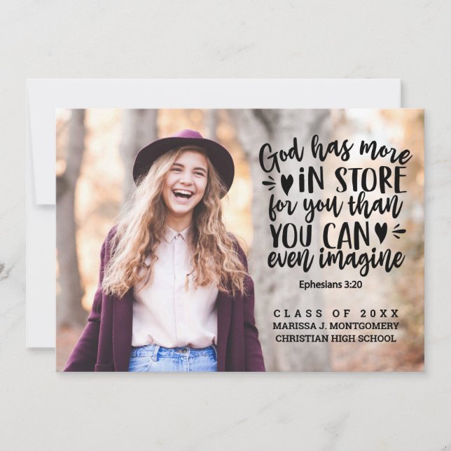 Invitation Bible Verse Photo Typographie Parti de graduation (Devant)