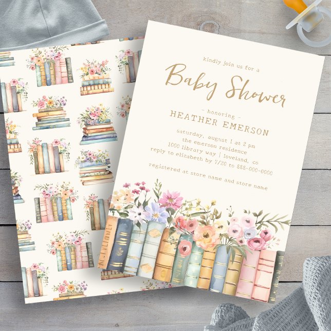 Invitation Bibliothèque de livres (Wildflower Books Library Bridal Shower Invitation by Painted Paperie
)
