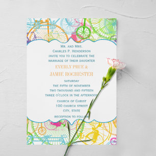 Invitation Bicycle Bright Colors Stylized Vintage Wedding