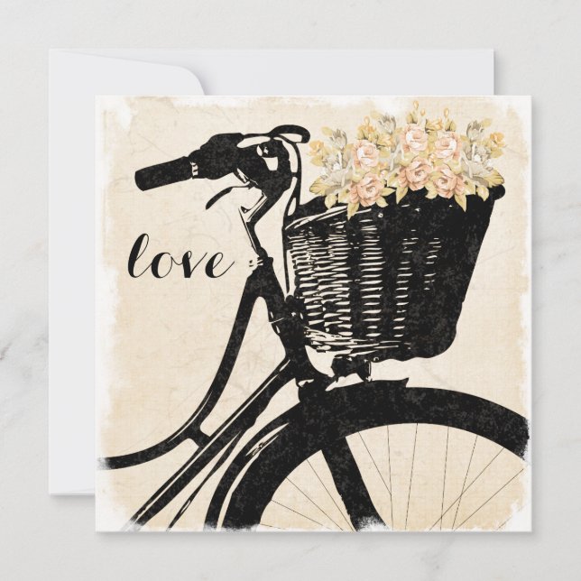 Invitation Bicyclette lunatique avec des fleurs épousant des (Devant)