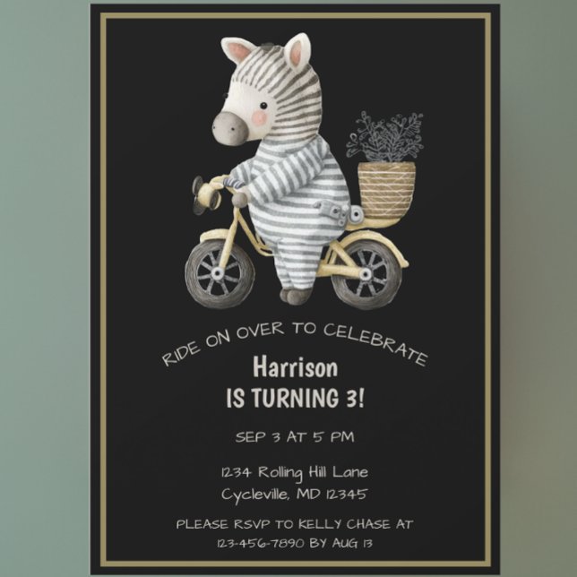 Invitation Bicyclette mignonne animal troisième anniversaire (Créateur téléchargé)
