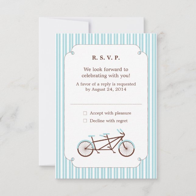 Invitation Bicyclette Retro Tandem Bleu & Blanc Mariage rayé (Devant)