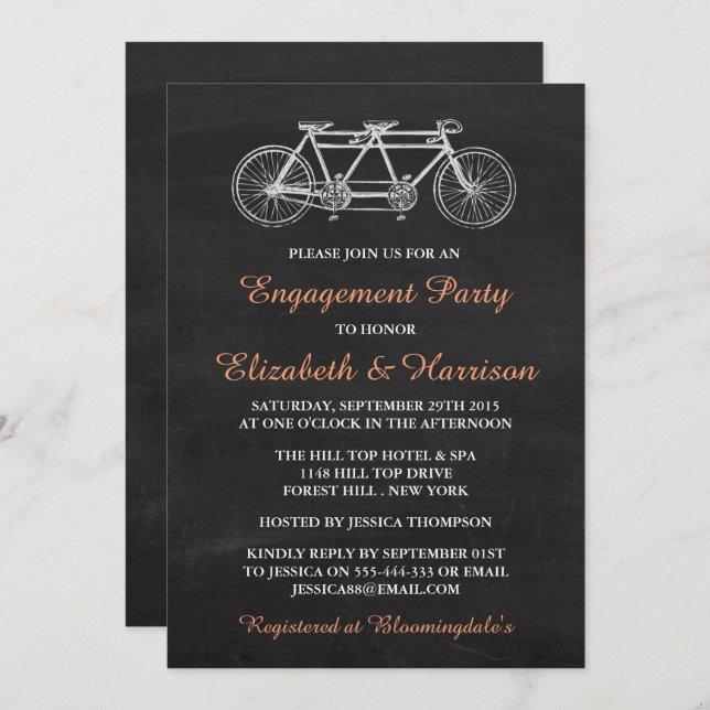 Invitation Bicyclette Tandem Sur Chalkboard Enmanagement Part (Devant / Derrière)