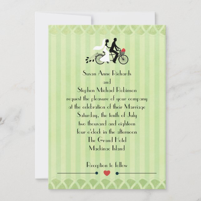Invitation Bicyclette verte en tandem Vintage (Devant)