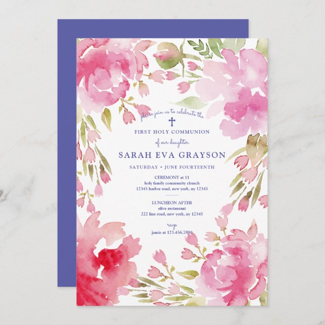 Invitation Bienheureux Foliage Première Communion (Devant / Derrière)