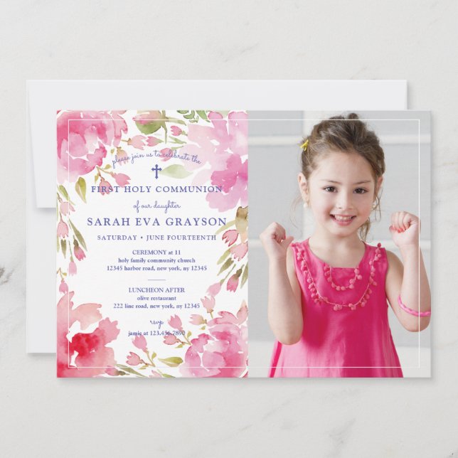 Invitation Bienheureux Foliage Première Sainte Communion Phot (Devant)