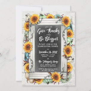 Invitation Bienheureux Thanksgiving Automne Tournesols Dîner