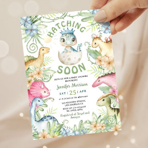 Invitation Bientôt à l'éclosion Garçon Dino Fête de Bébé Dino